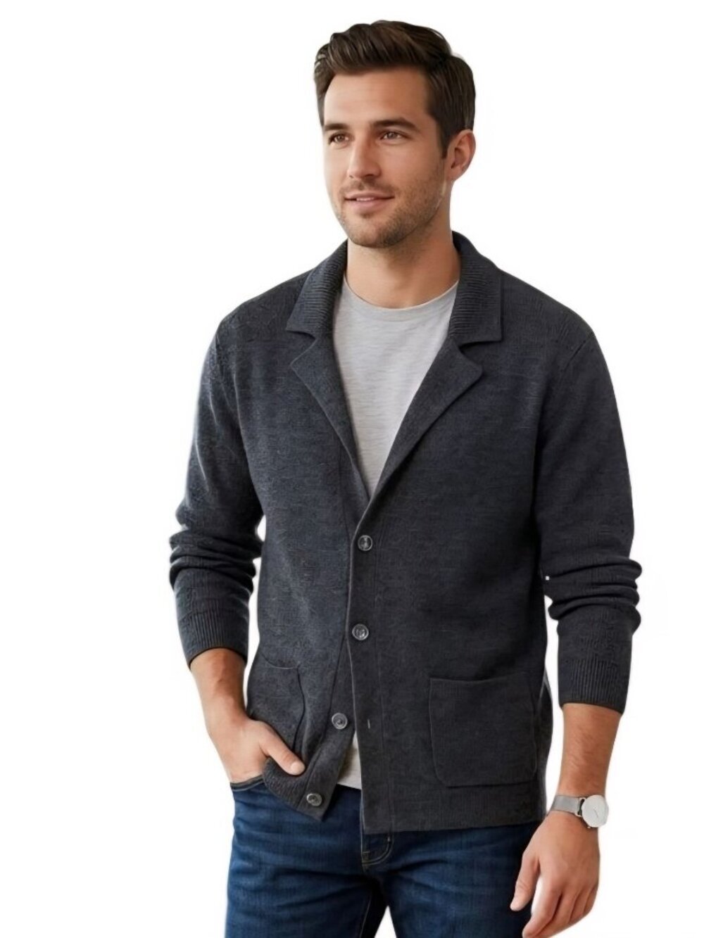 Raffi Charcoal Gray Merino Wool Blend Sweater Blazer Cardigan Button Size XL